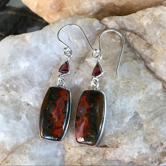 MOROCCAN AGATE & GARNET sterling silver earrings - Picture 5 of 7